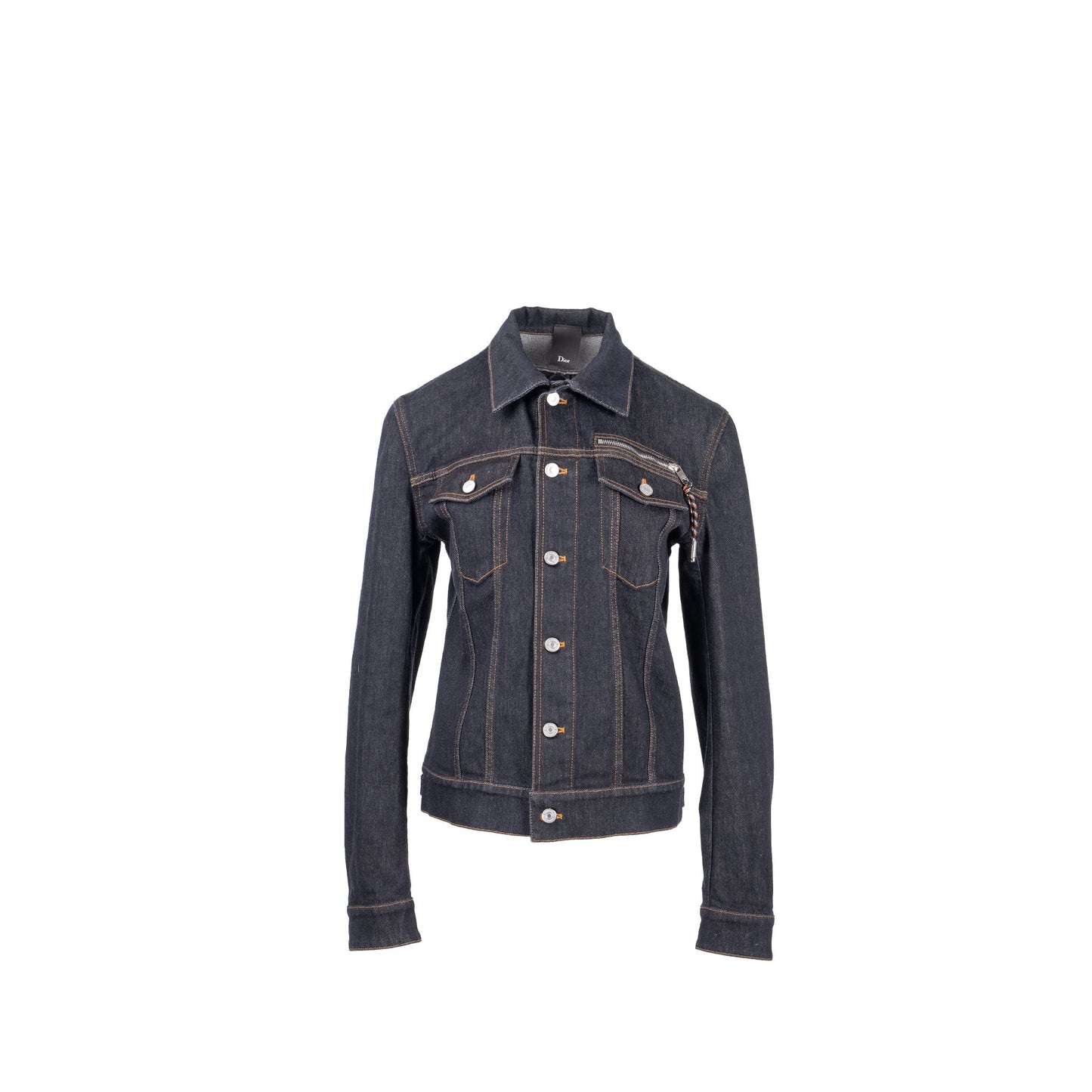 Luxury Dior HOMME Size 50 Rope Zipper Pull Pocketed Jacket Cotton Dark Indigo Blue Denim