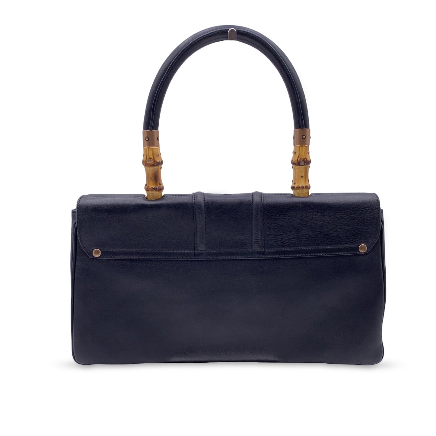 Luxury Gucci Black Leather Bamboo Detail Handbag Satchel Bag
