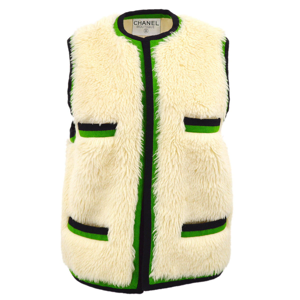 Luxury Chanel * Fur Sleeveless Vest Jacket Ivory 94A #36