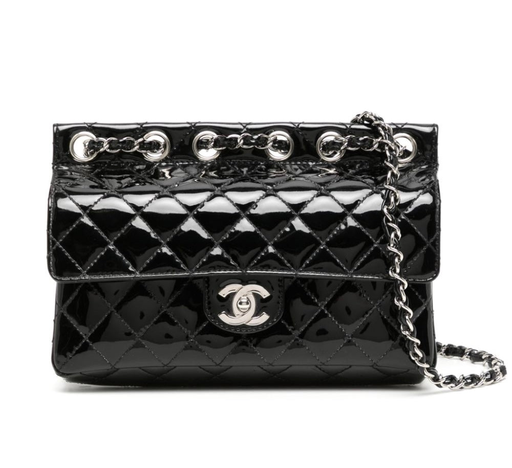 Chanel patent Quilted Medium Diagonal CC Flap Black