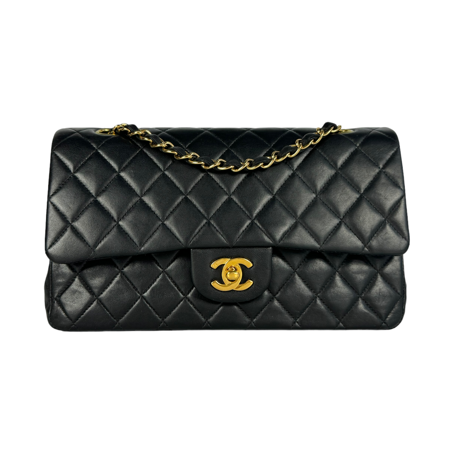 Luxury Chanel Classic Double Flap Medium Black Lambskin Gold