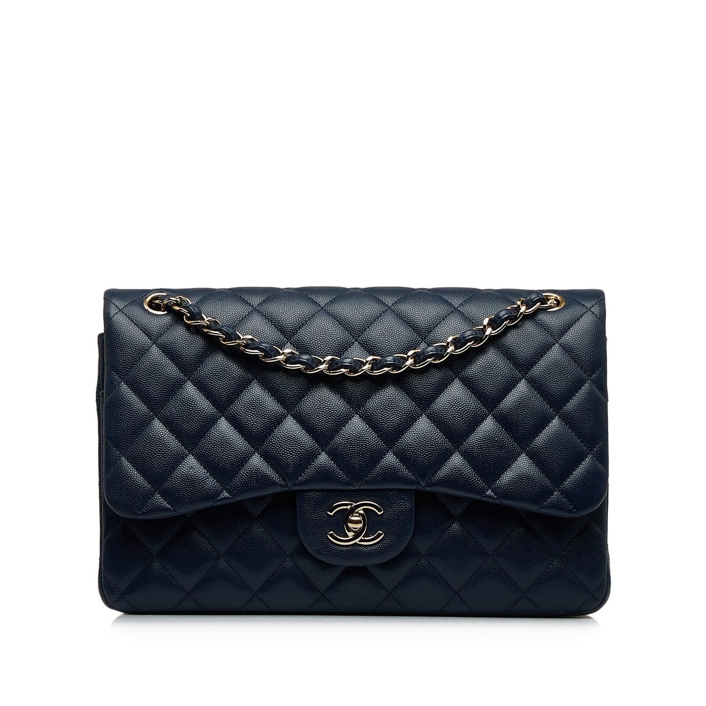 Luxury Chanel Classic Double Flap Jumbo Dark Blue Caviar gold
