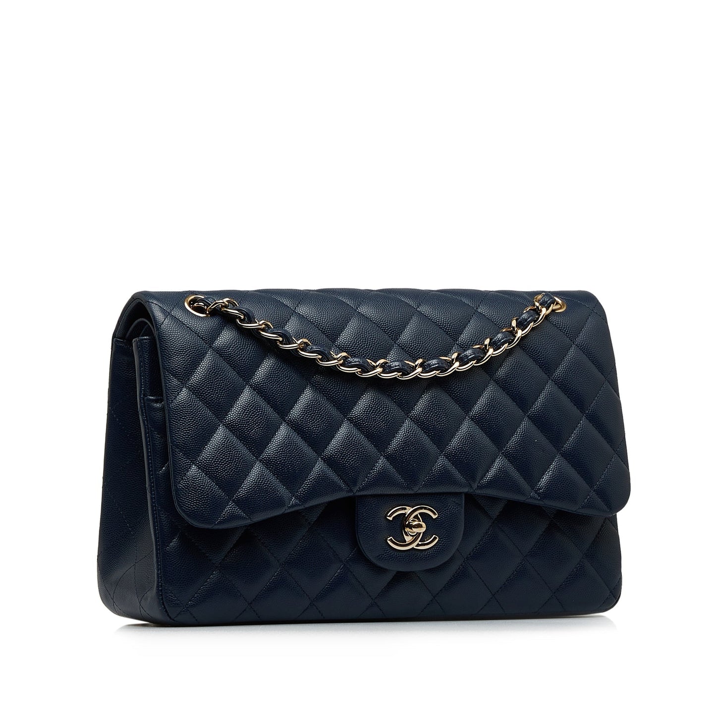 Luxury Chanel Classic Double Flap Jumbo Dark Blue Caviar gold