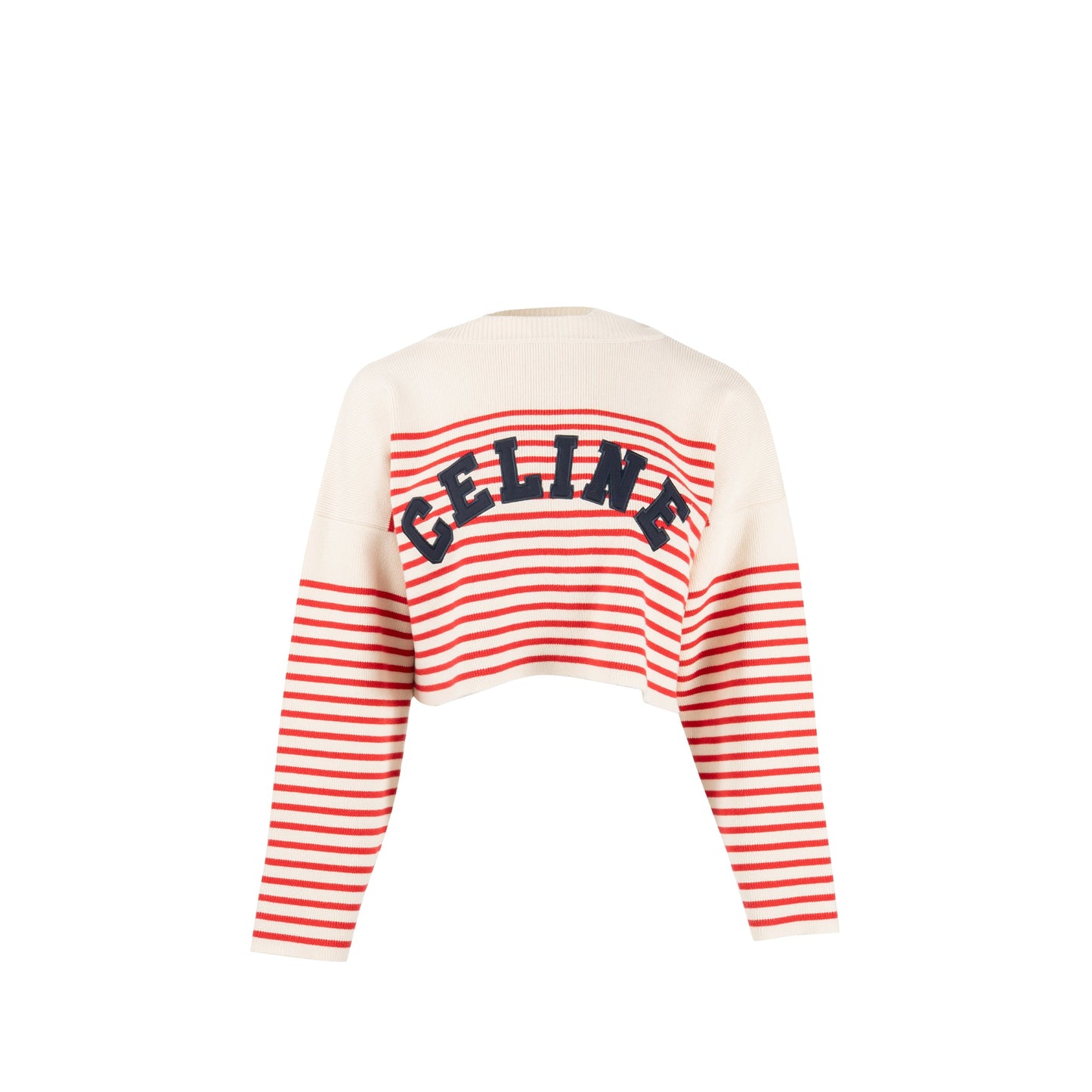 Celine Size XS Striped Logo Sweater Cotton/Polyamide Red/White