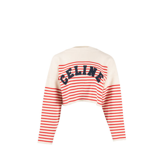 Celine Size XS Striped Logo Sweater Cotton/Polyamide Red/White
