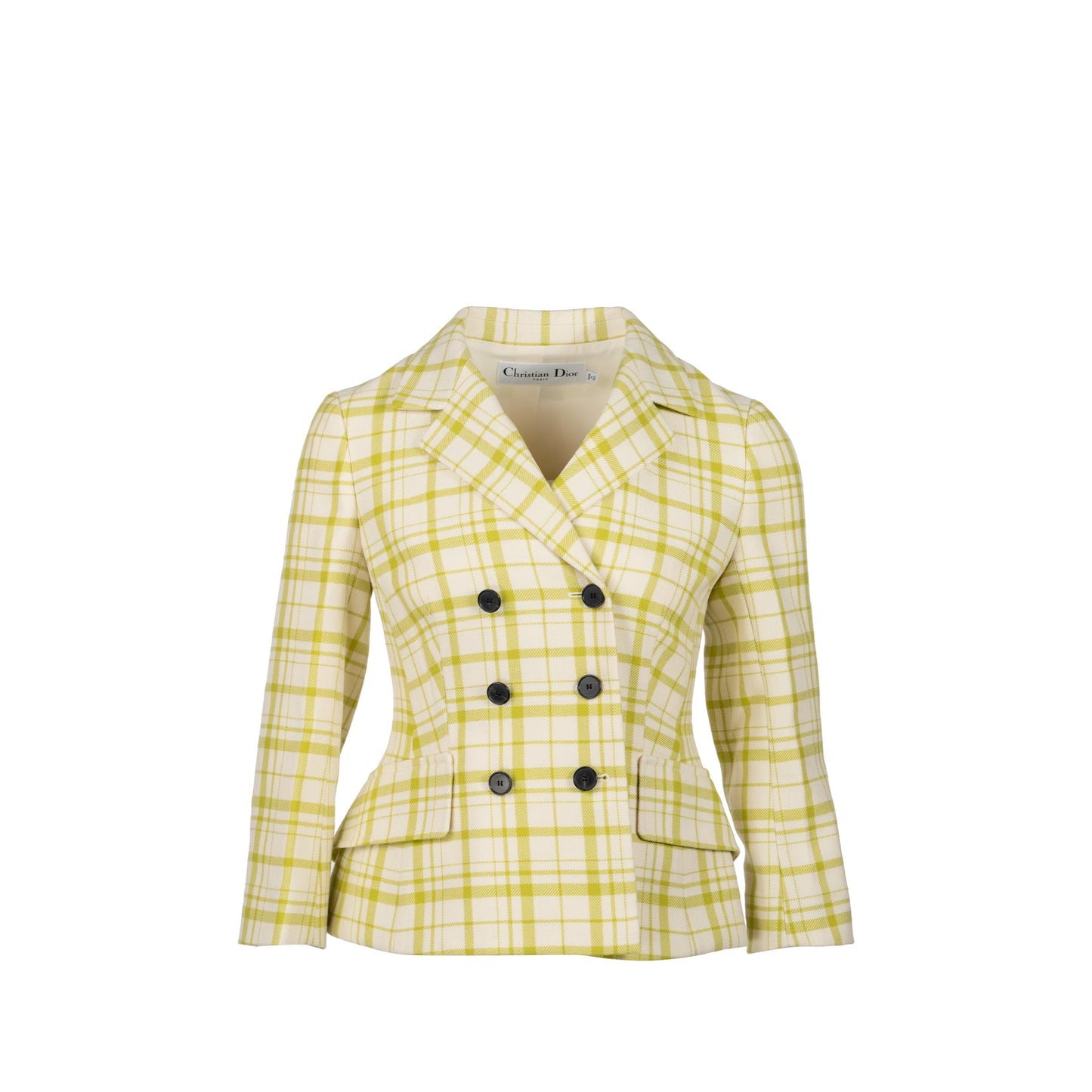 Luxury Dior Size 34 Pop Check Blazer Virgin Wool Light Green/White
