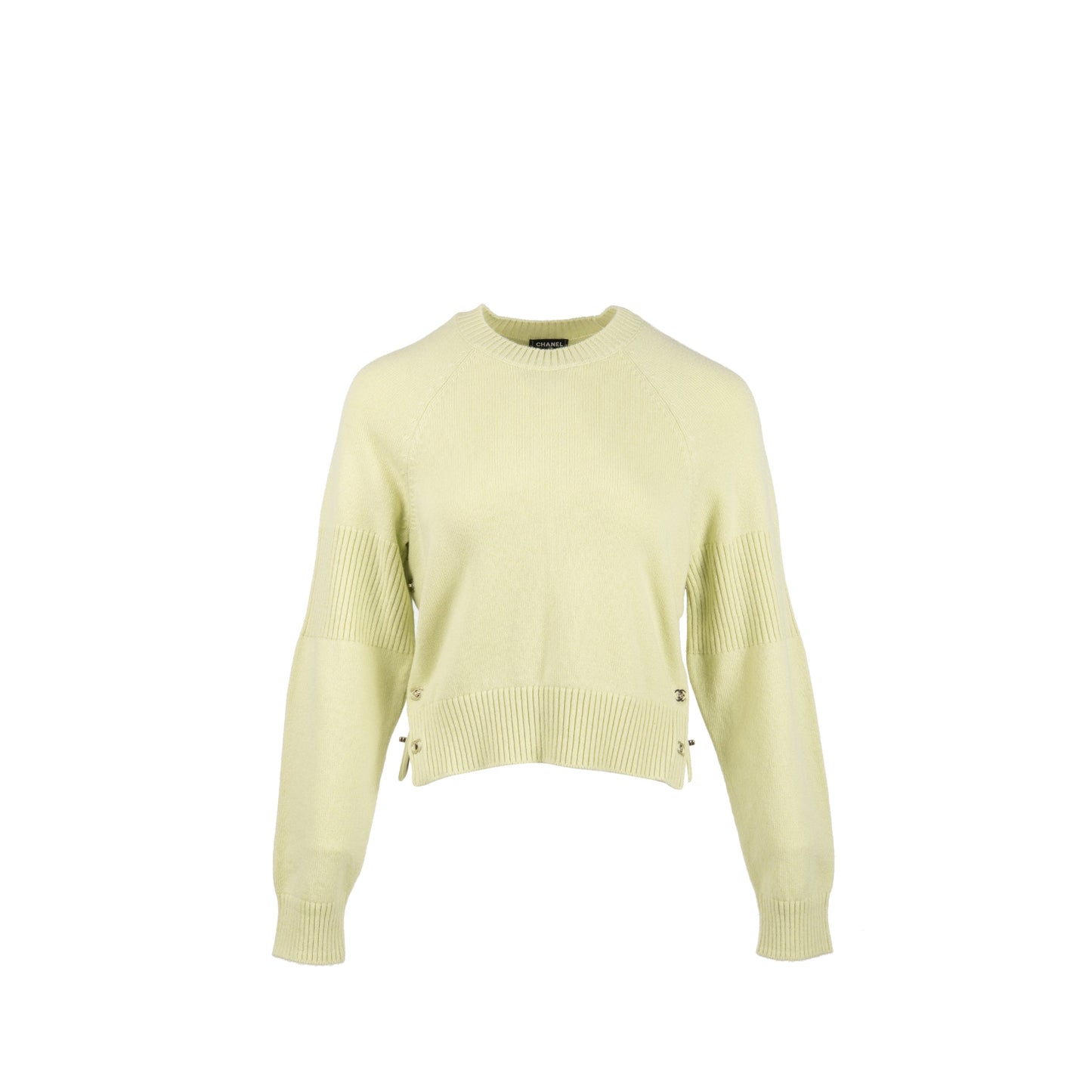 Chanel 24b Size 38 Turnlock Pull Over Cashmere Light Green SHW