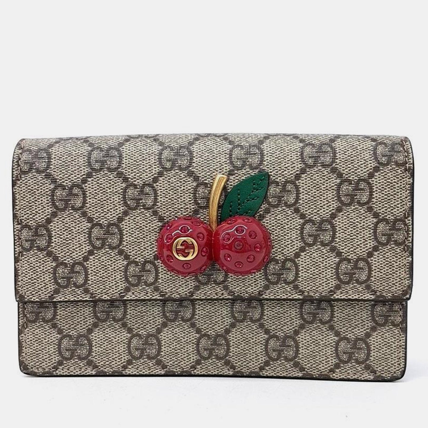 Luxury Gucci Trending 2025 Beige GG Coated Canvas Mini Cherries Wallet on Chain