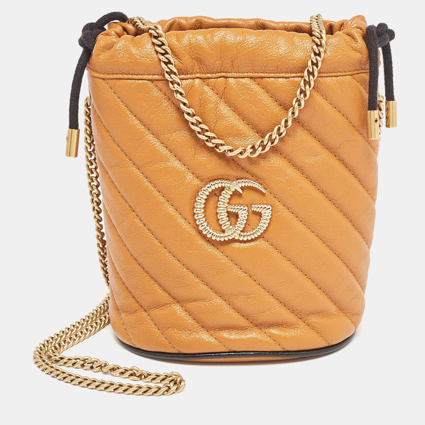 Luxury Gucci Trending 2025 Orange Matelass&eacute; Leather Mini Torchon Gg Marmont 2.0 Bucket Bag..