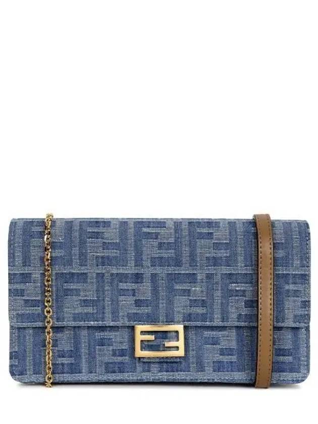 Luxury Fendi FF Logo Denim Shoulder Bag Blue