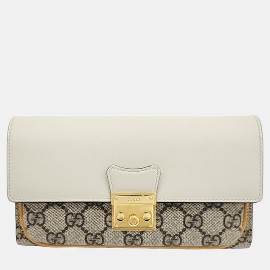 Luxury Gucci Trending 2025 Ivory/Beige/Mustard GG Canvas and Leather Padlock Mini Chain Crossbody Bag