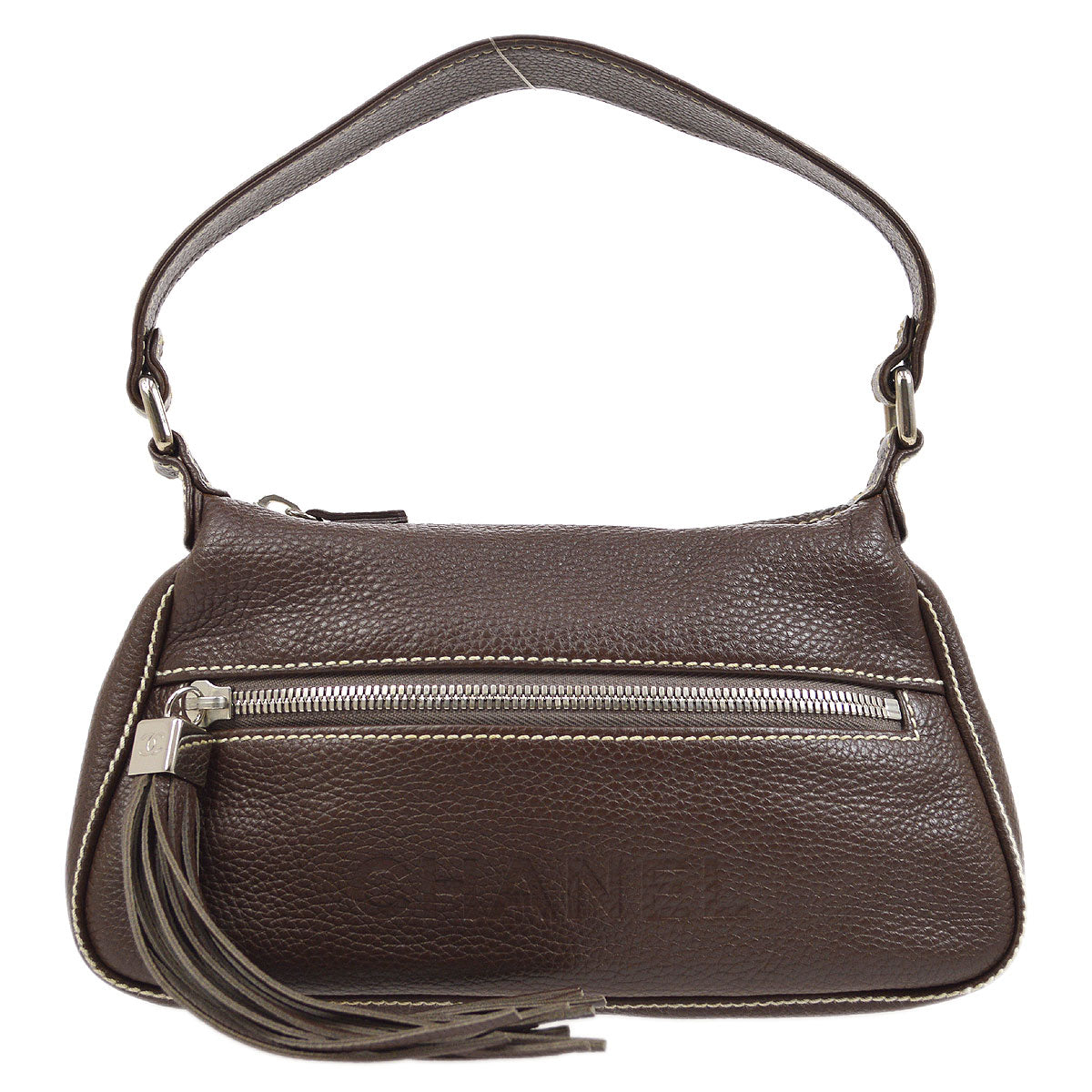 Luxury Chanel 2003-2004 Brown Caviar Embossed Logo Shoulder Bag