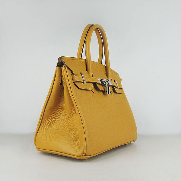 Luxury Hermes Birkin 30cm Togo Leather Handbags Yellow Silver