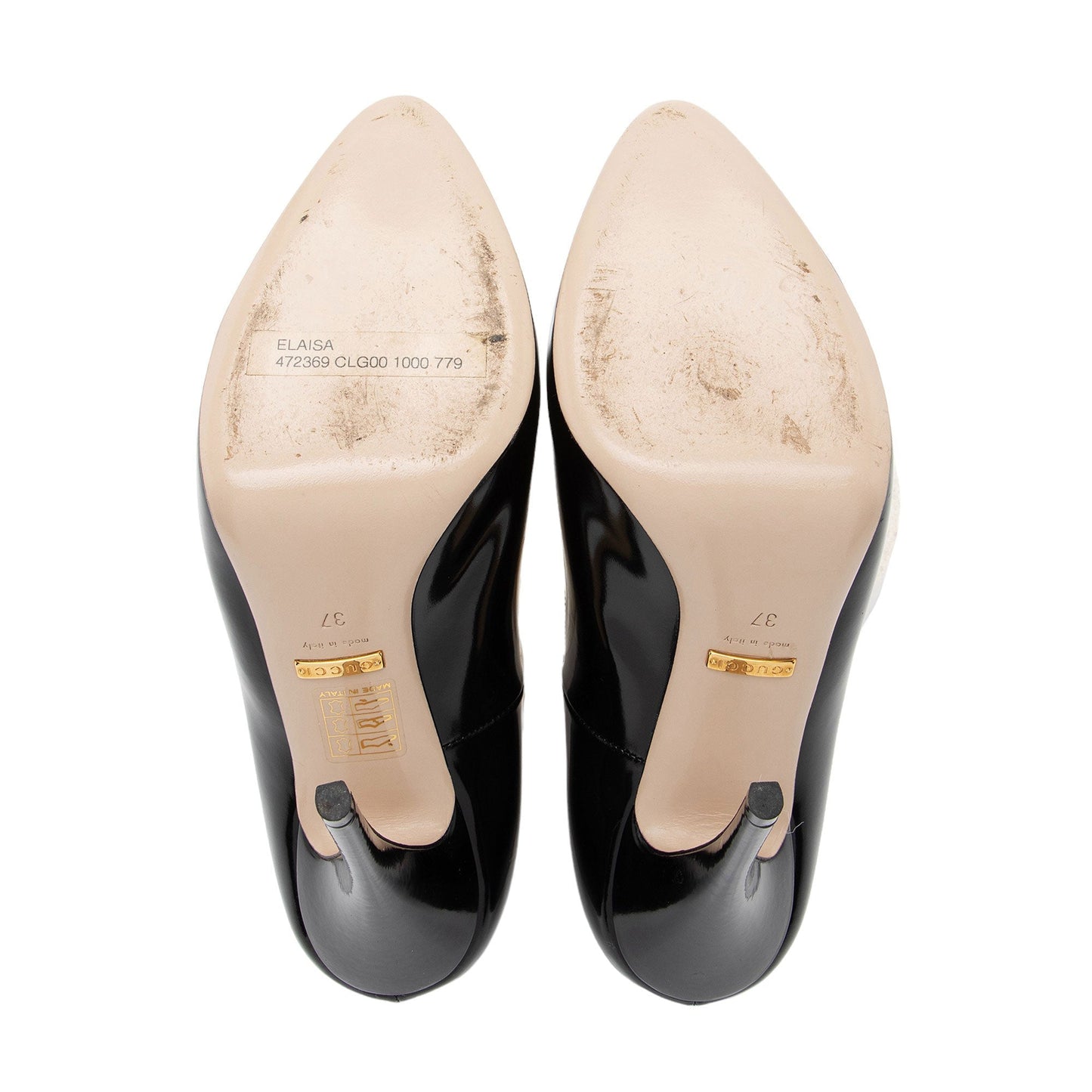 Gucci Polished Leather Removable Faux Pearl Bow Pumps