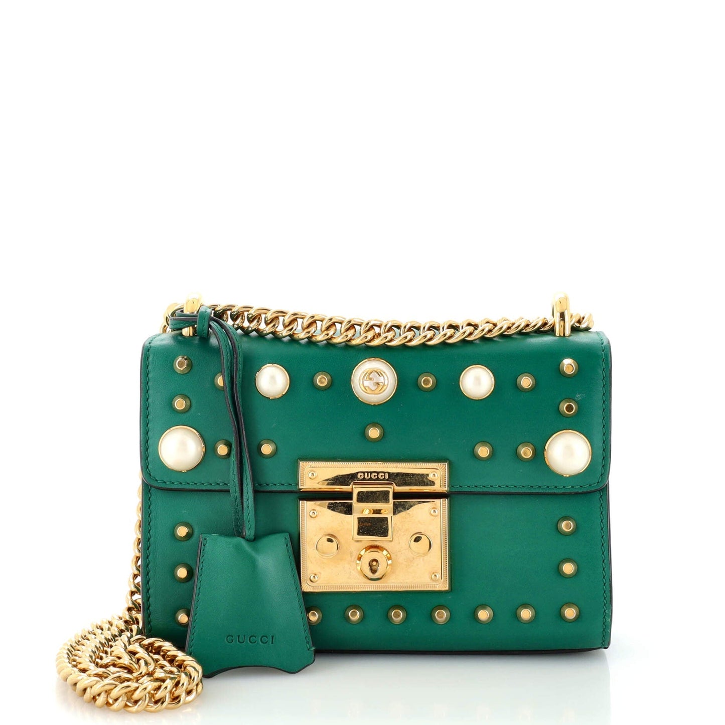 Luxury Gucci Trending 2025 Pearly Padlock Shoulder Bag Studded Leather Small