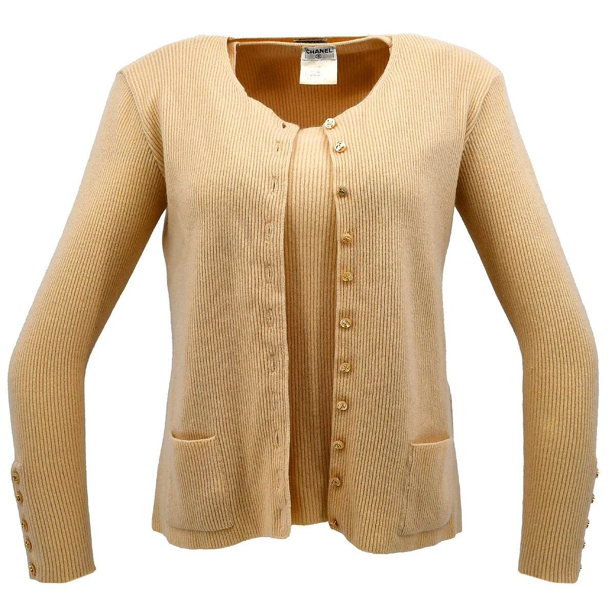 Chanel Ensemble Cardigan Tops Beige 96A #48