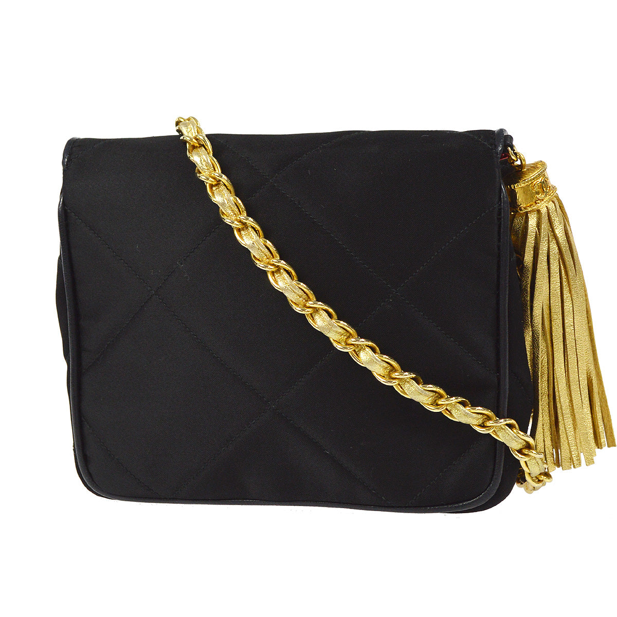 Luxury Chanel 1989-1991 Flap Shoulder Bag Mini Black Satin