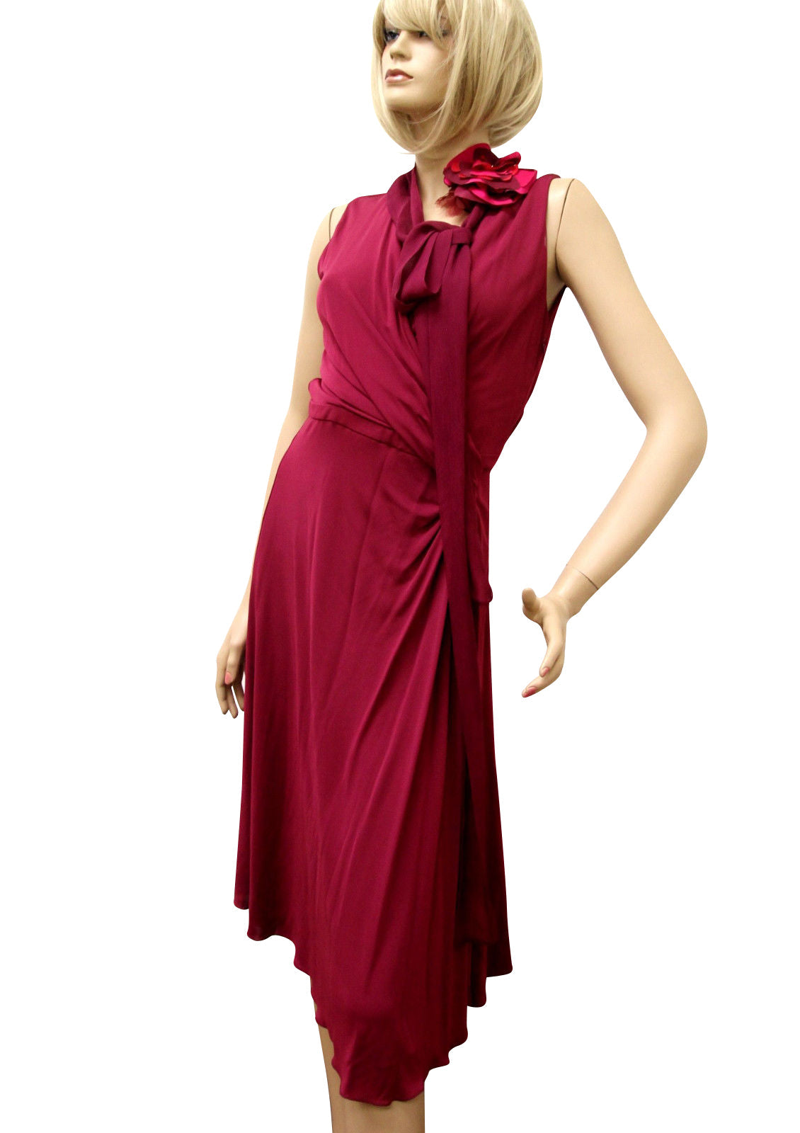 Gucci Women's Runway pink Rayon Trimming Silk Dress With Flower Scarf