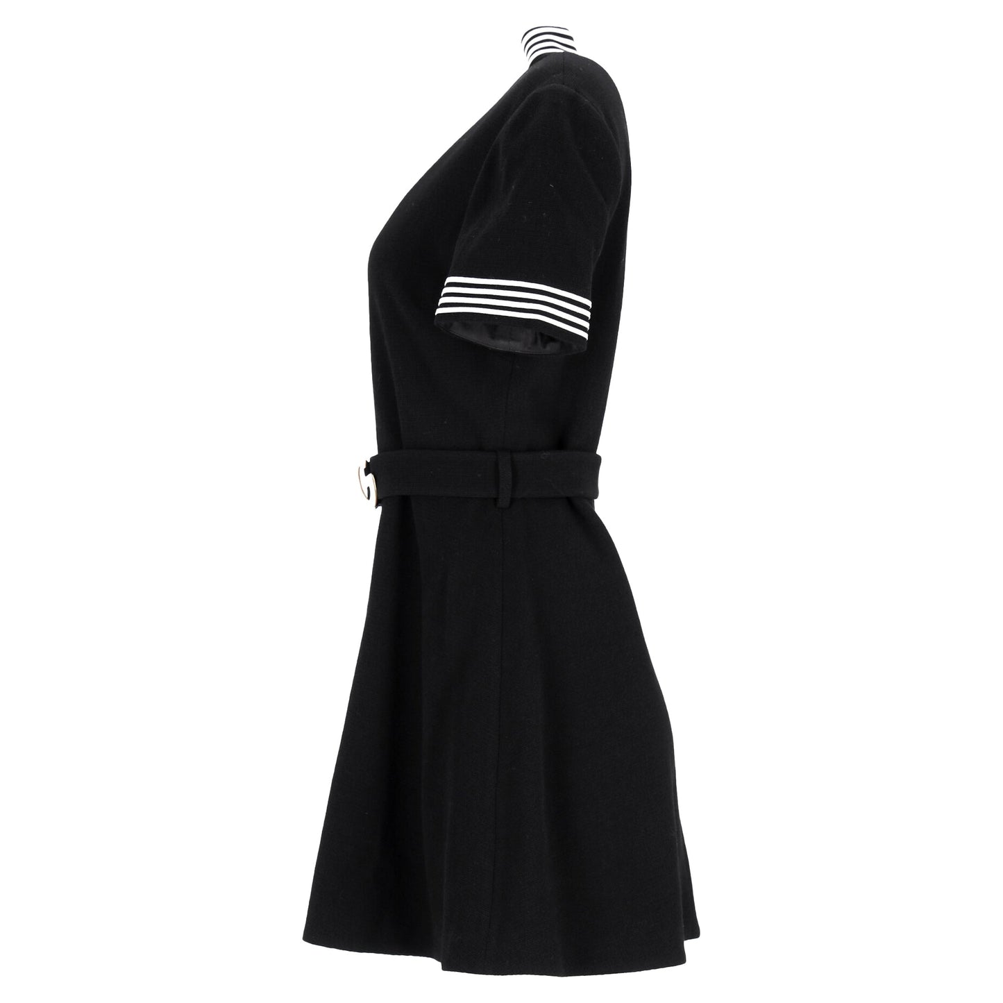 Gucci Belted Mini Flared Dress in Black Wool
