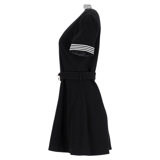 Gucci Belted Mini Flared Dress in Black Wool