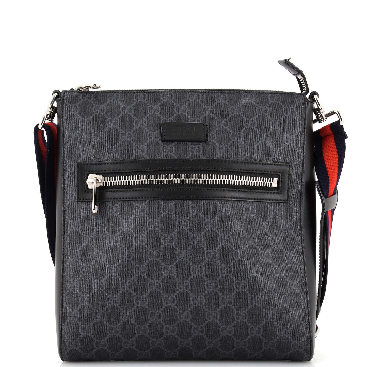 Luxury Gucci Trending 2025 Web Strap Front Zip Messenger Bag GG Coated Canvas Medium