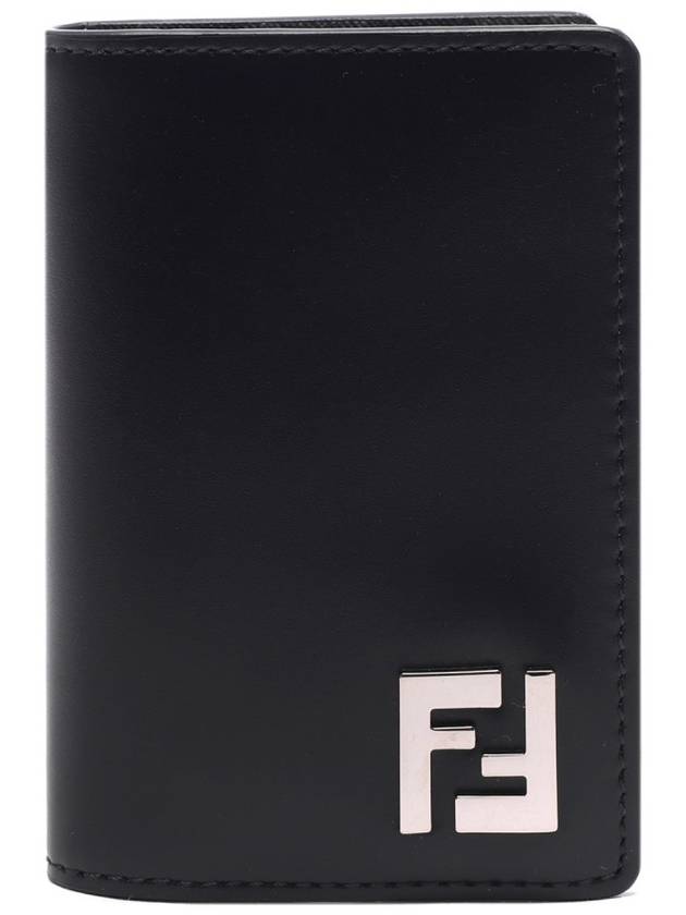 Luxury Fendi FF Square Leather Card Wallet Black