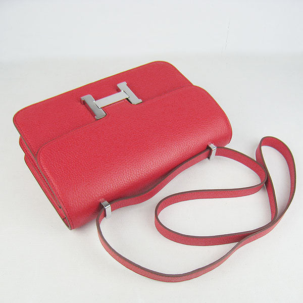 Luxury Hermes calf Leather Message Bag H020 red silver
