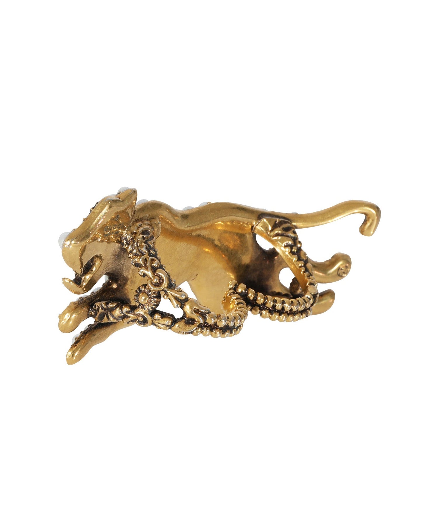 Luxury Gucci Trending 2025 Faux Pearl & Strass Double Finger  Panther Cocktail Ring