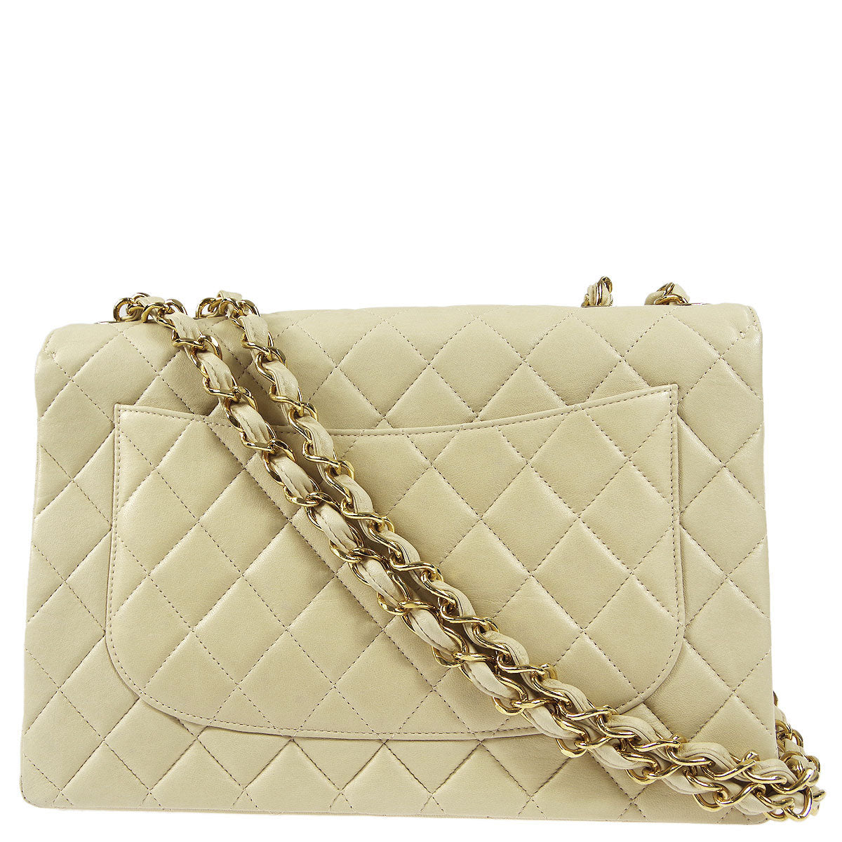 Luxury Chanel 2001-2003 * Ivory Lambskin Jumbo Classic Flap Shoulder Bag