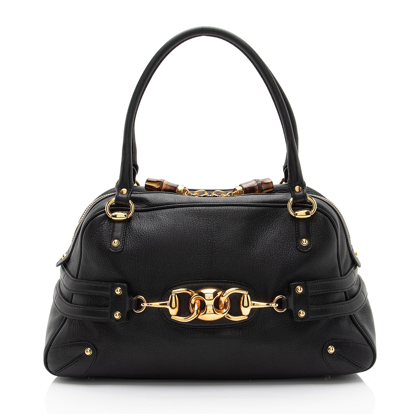 Luxury Gucci Trending 2025 Leather Bamboo Horsebit Wave Satchel