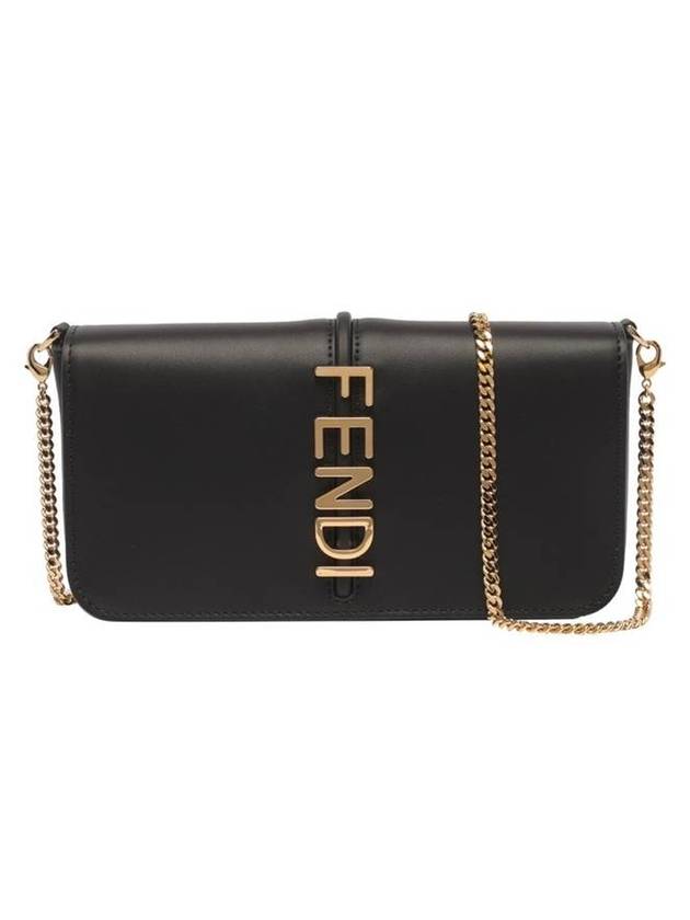 Luxury Fendi Graphy Chain Leather Long Wallet Black