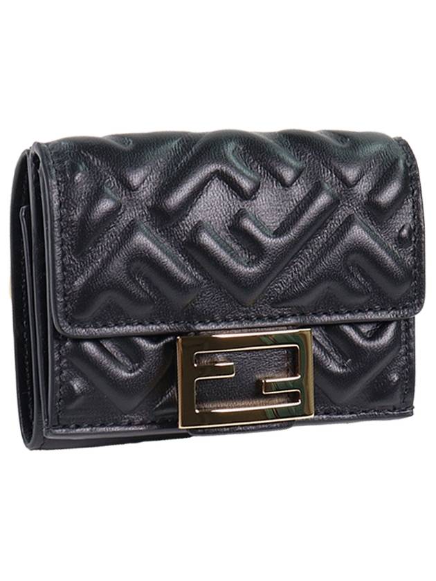 Luxury Fendi FF Baguette Flap Card Half Wallet Black