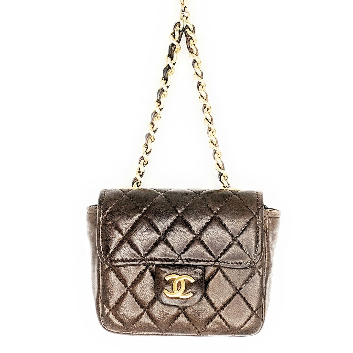 Luxury Chanel Vintage Brown Quilted Micro Belt Bag
