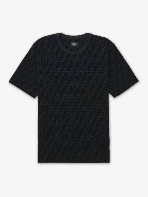 Luxury Fendi FF Logo Pique Short Sleeve T-Shirt Black