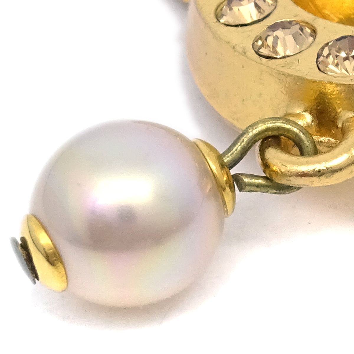 Luxury Chanel Rhinestone Artificial Pearl Brooch Pin Gold 02P
