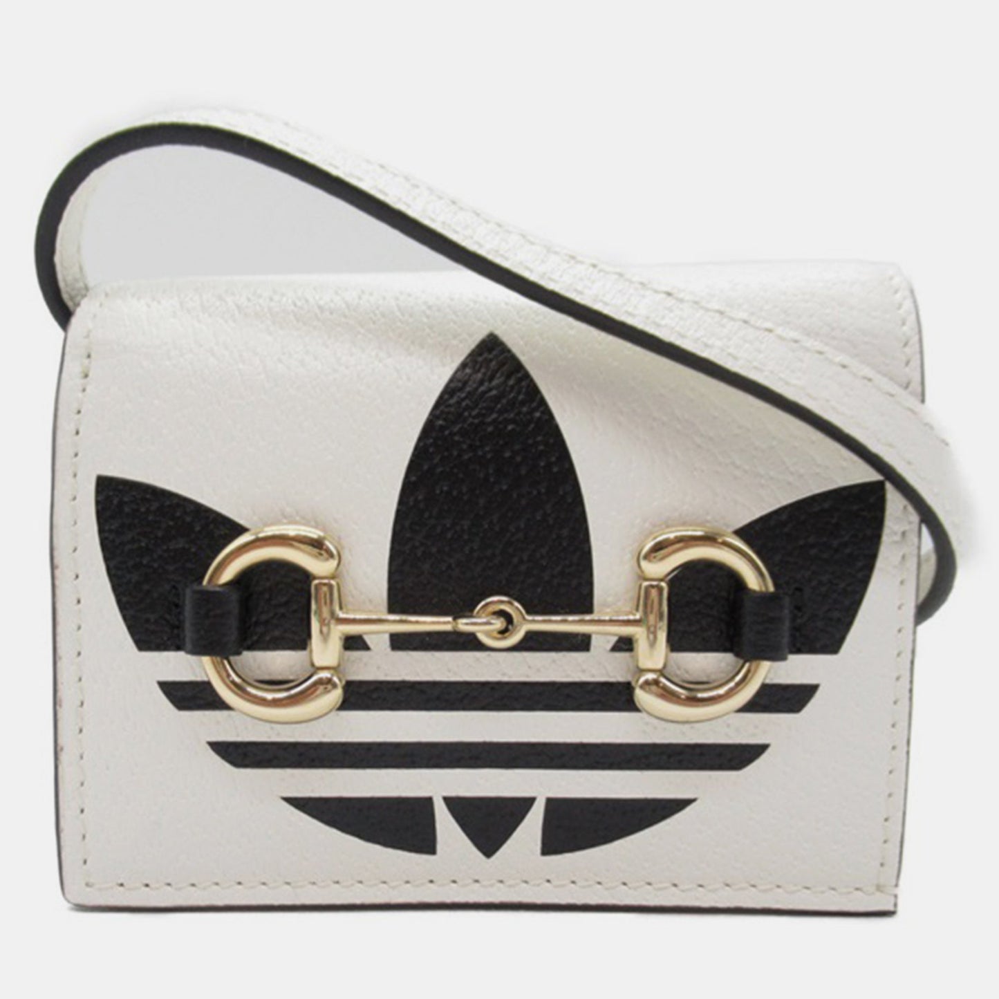 Luxury Gucci Trending 2025 White Leather Adidas Horsebit Accent Wallet