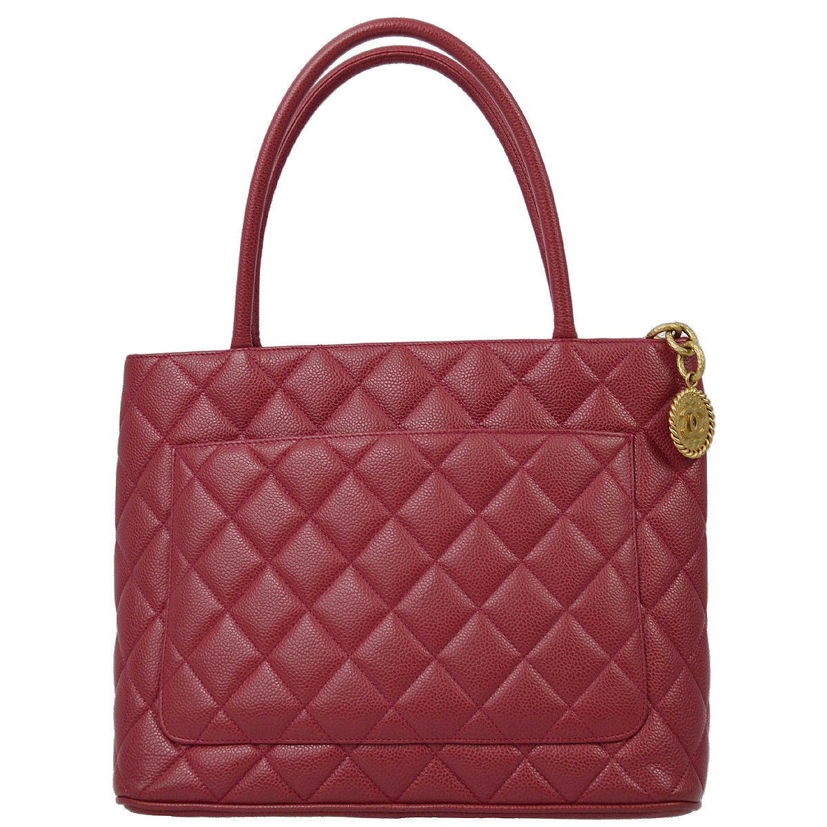 Luxury Chanel 2000-2001 Red Caviar Medallion Tote Handbag