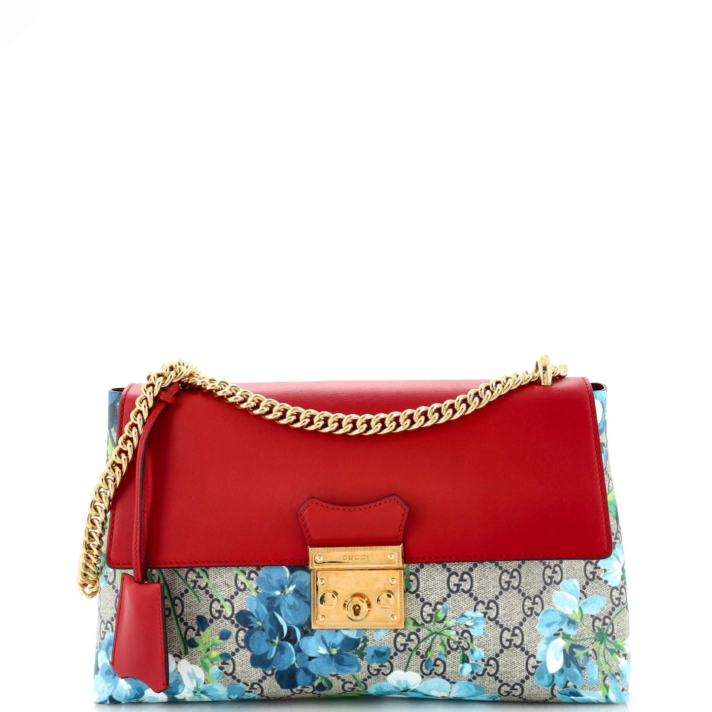 Luxury Gucci Trending 2025 Padlock Chain Flap Bag Blooms Print GG Coated Canvas and Leather Medium
