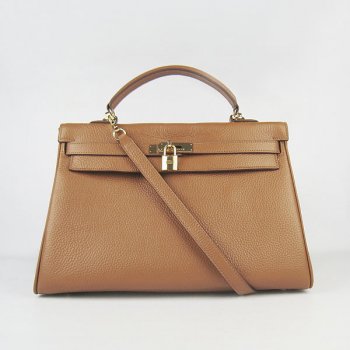 Luxury Hermes Kelly 35cm Togo Leather Handbag Light Coffee/Gold