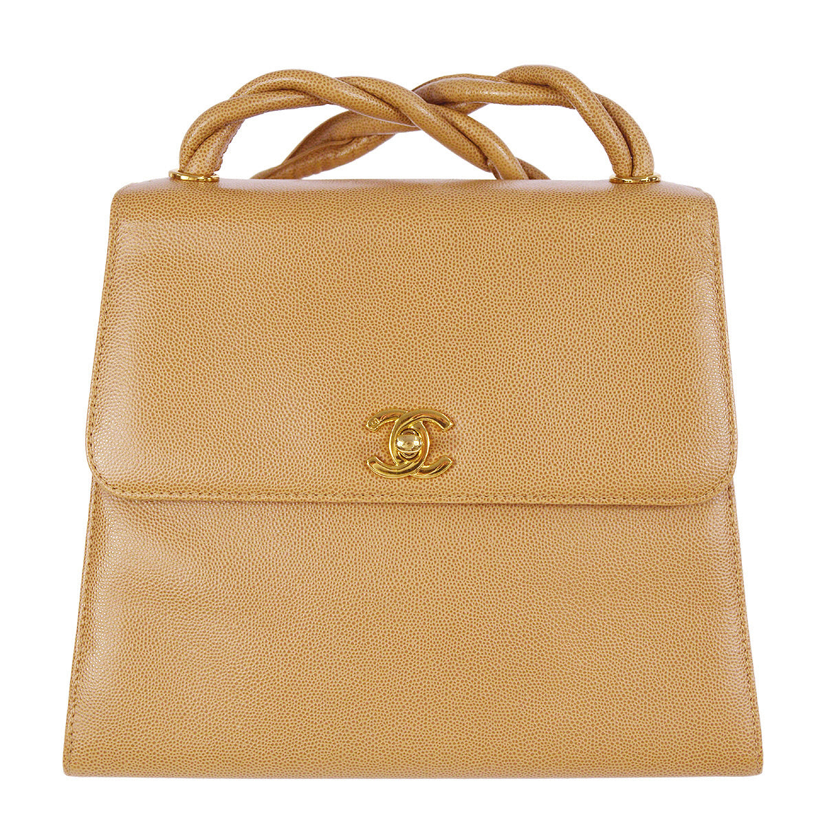 Luxury Chanel 1997-1999 Straight Flap Shoulder Bag Beige Caviar