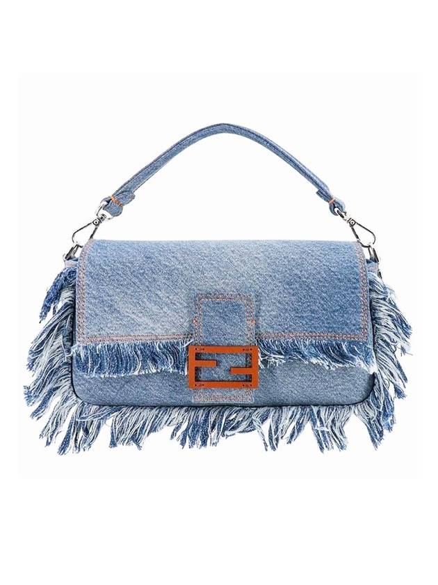 Luxury Fendi Women's Baguette Denim Shoulder Bag Blue