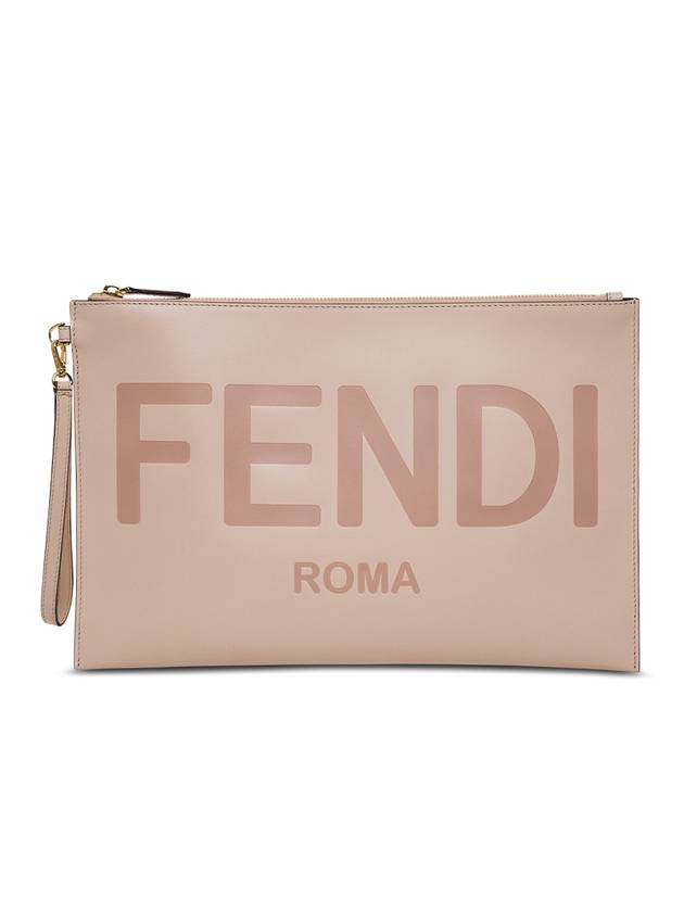 Luxury Fendi Logo Large Flat Clutch Bag Pink