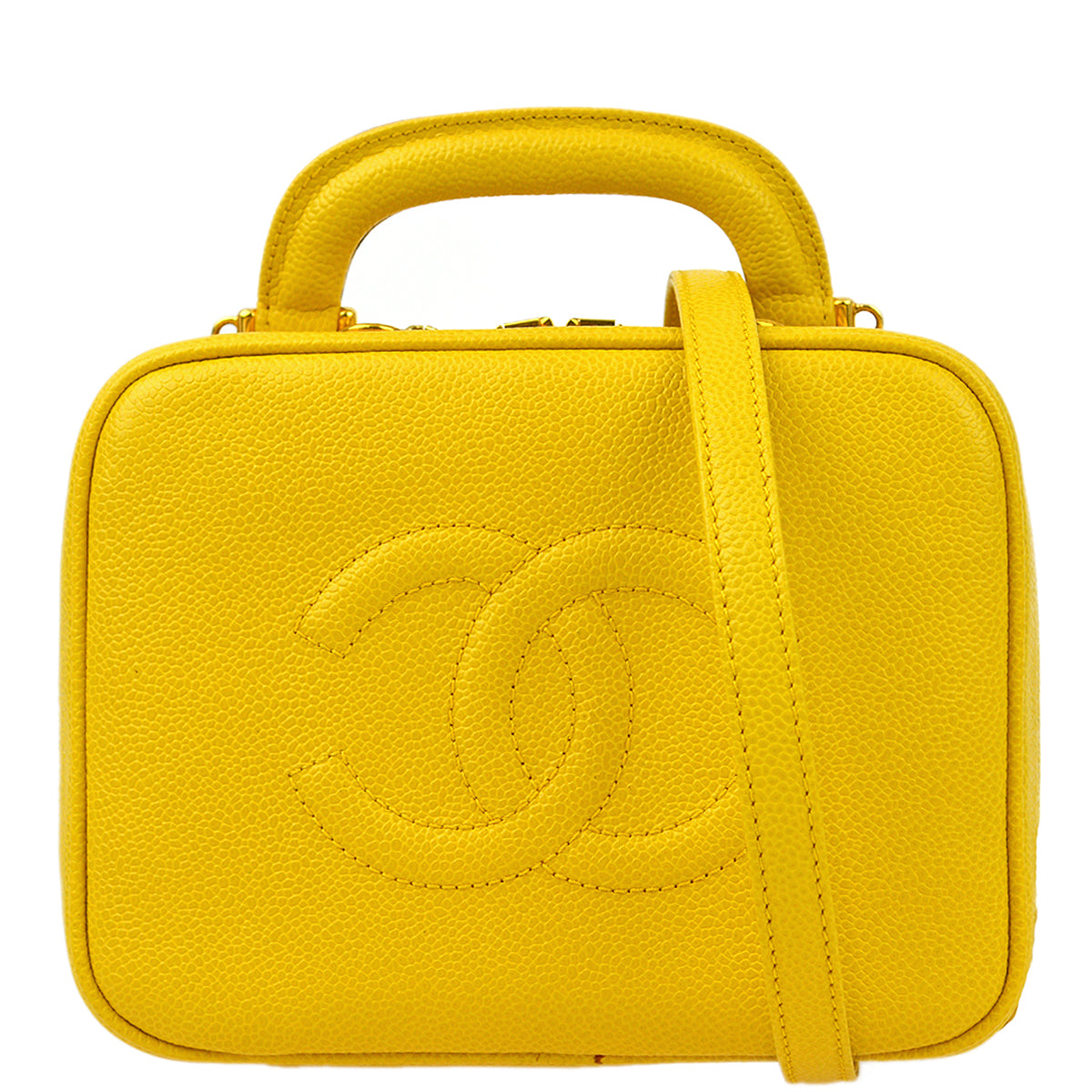 Luxury Chanel * Yellow Caviar Timeless Lunch Box Vanity 2way Handbag