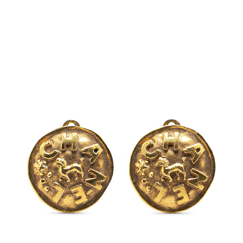 Chanel Vintage Lion Motif Earrings Gold