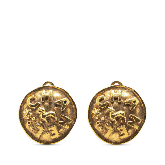 Chanel Vintage Lion Motif Earrings Gold