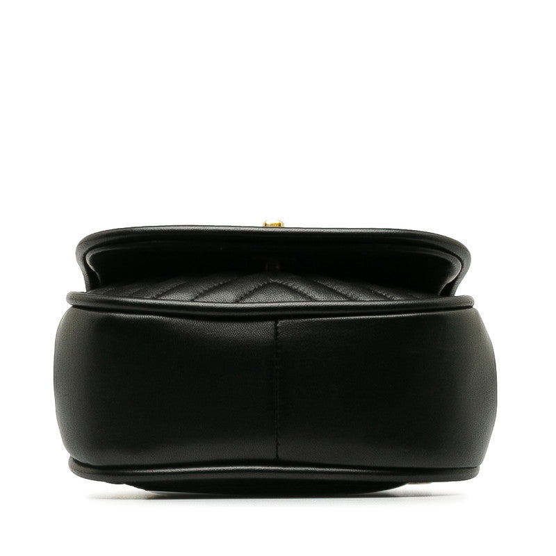 Chanel Coco Mark Chevron Top Handle Chain Shoulder Bag Black Leather