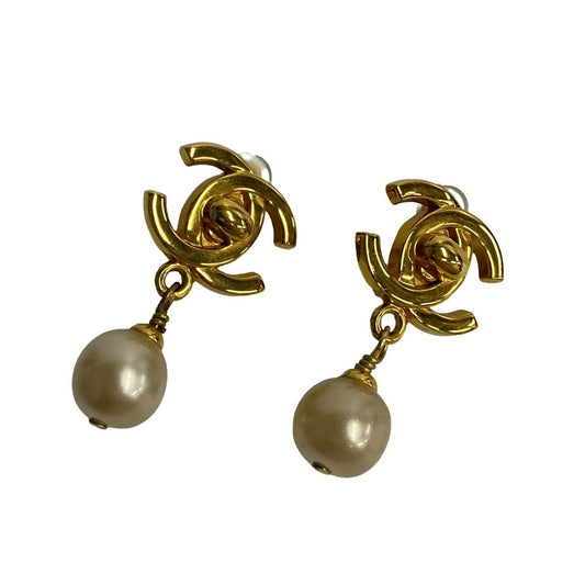 Chanel Vintage GP Faux Pearl Logo Earrings