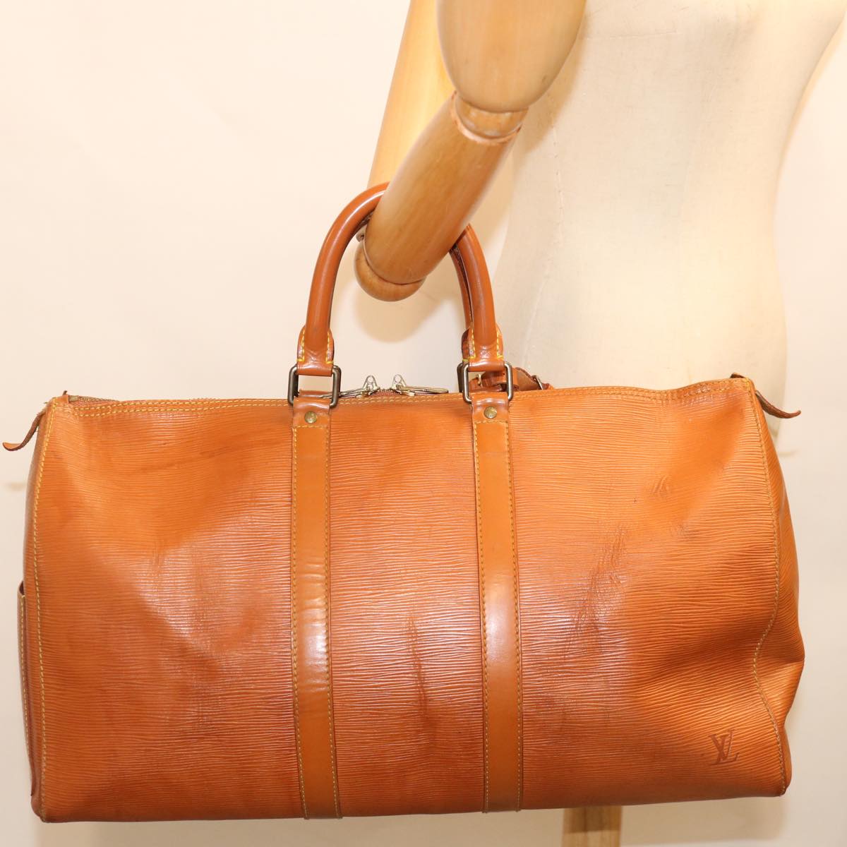 LOUIS VUITTON Epi Keepall 45 Boston Bag Brown Zipang gold M42978 LV 70234