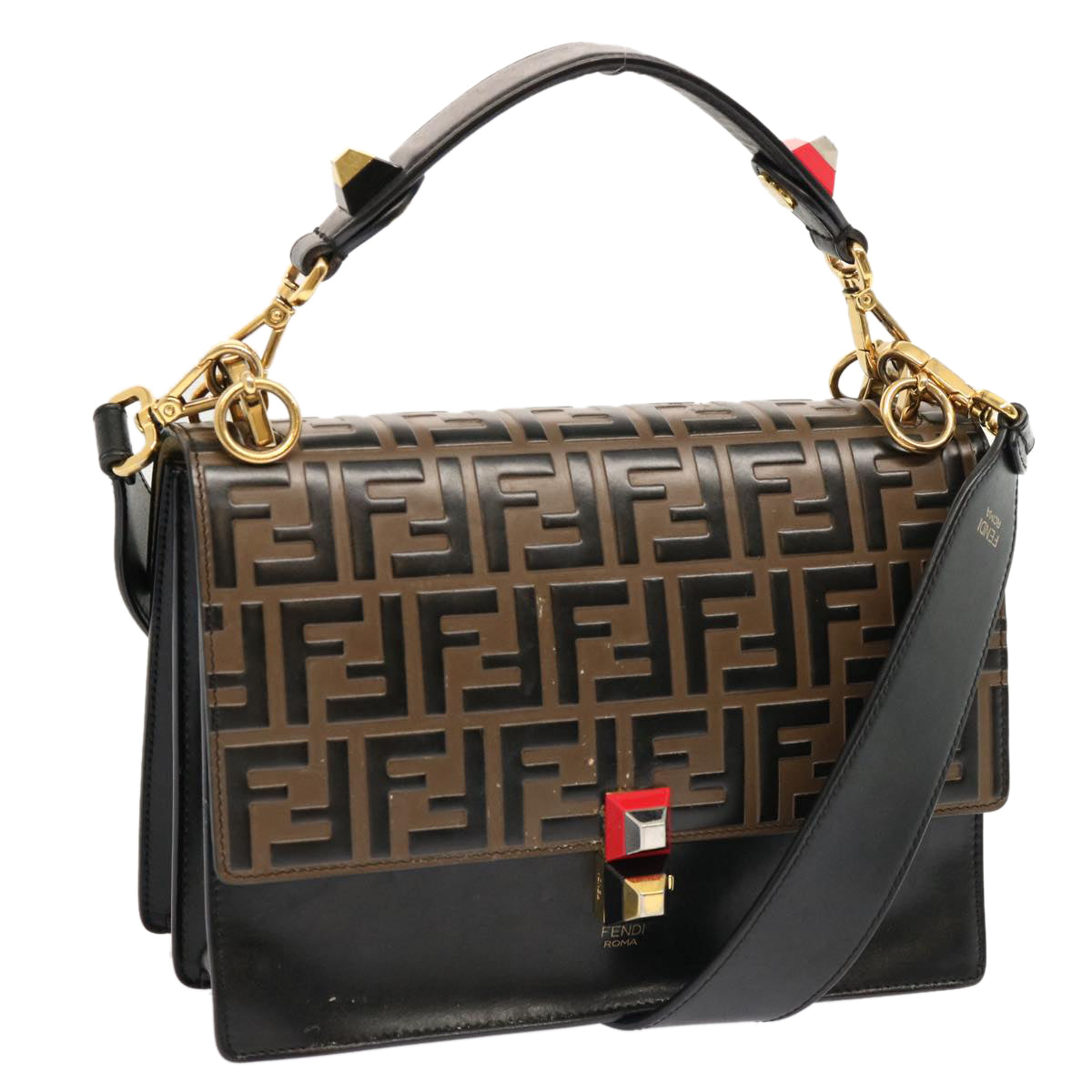 Luxury FendiZucca Canvas Canai Hand Bag 2way Brown Black70263
