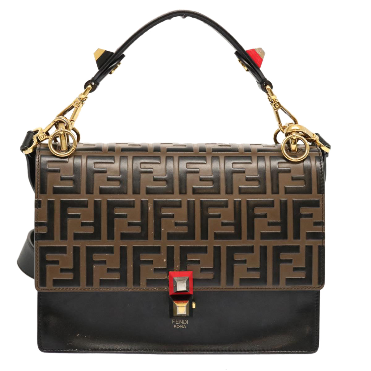 Luxury FendiZucca Canvas Canai Hand Bag 2way Brown Black70263